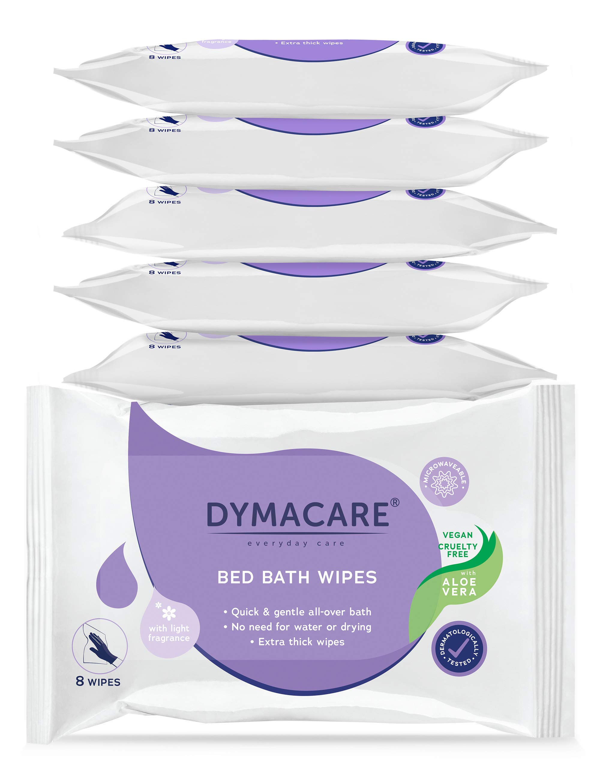 DYMACARE Fragranced Bed Bath Wipes | Premium Skin Cleansing Bath and Shower Wipes for Adults and Elderly | No Water Microwaveable Body Wet Wipes with Aloe Vera | 6 Packs (48 Wipes in Total) โ image 1