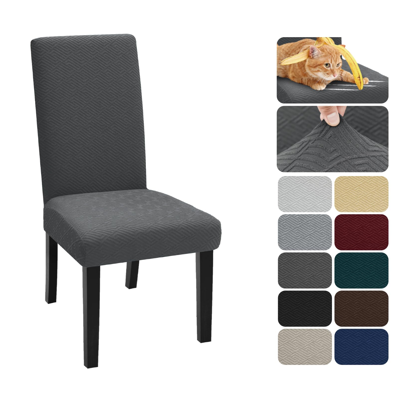 XINEAGE 2 Packs Newest Pattern Dining Chair Slipcover Parsons Chair Furniture Protector Stretch Chair Covers for Dining Room, Restaurant, Kitchen, Party (Dark Gray)