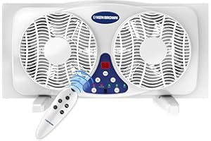 KEN BROWN 9 Inch Window Fan with Remote Control, 3-Speed Reversible Air Flow and Thermostat, Quiet Exhaust and Intake