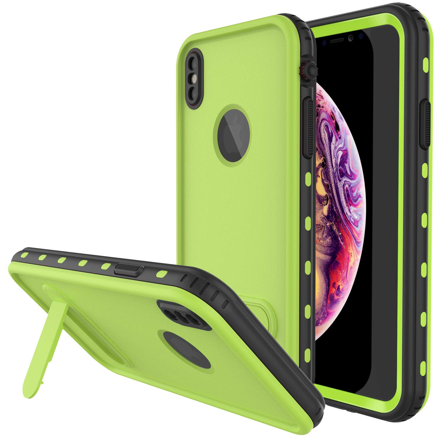 PunkCase iPhone XS Waterproof Case [KickStud Series] Slim Fit IP68 Certified [Shockproof] [Snowproof] Armor Cover W/Built-In Screen Protector + Kickstand Compatible With Apple iPhone XS [Green]