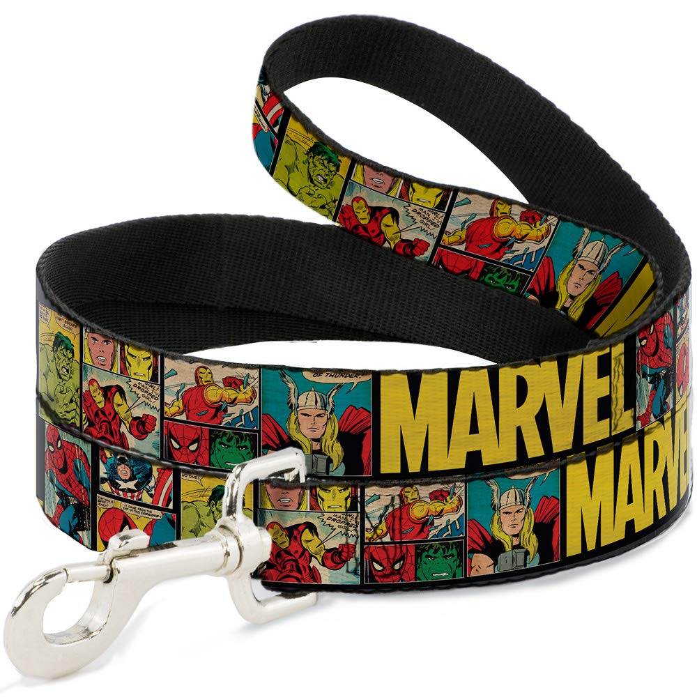 Dog Leash Marvel Retro Comic Panels Black Yellow 6 Feet Long 0.5 Inch Wide, DL-6FT-WAV042-N