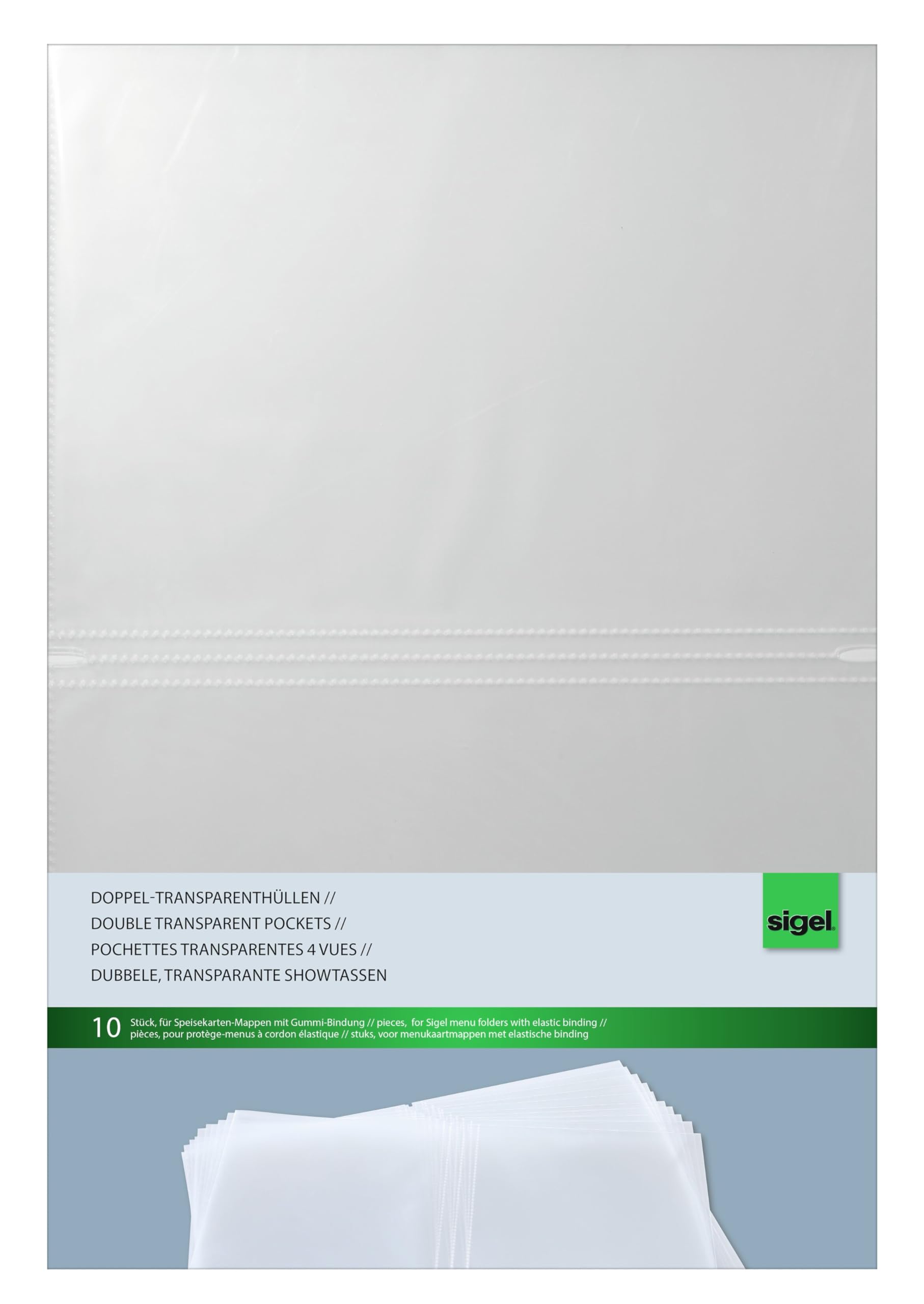 SIGEL SM180 Double Transparent Pockets, for menu cover with elastic binding, for A4, 10 Pieces