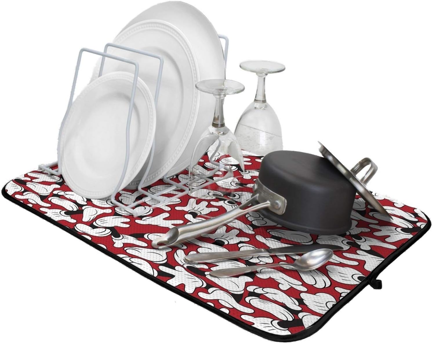 Disney Kitchen Dish Drying Mat - Ultra Absorbent Reversible Microfiber Drying Mat - Soft Surface for Air Drying Dinnerware, Delicate Crystal and Stemware, Pots, Pans, 16 x 18 inches, Mickey Gloves