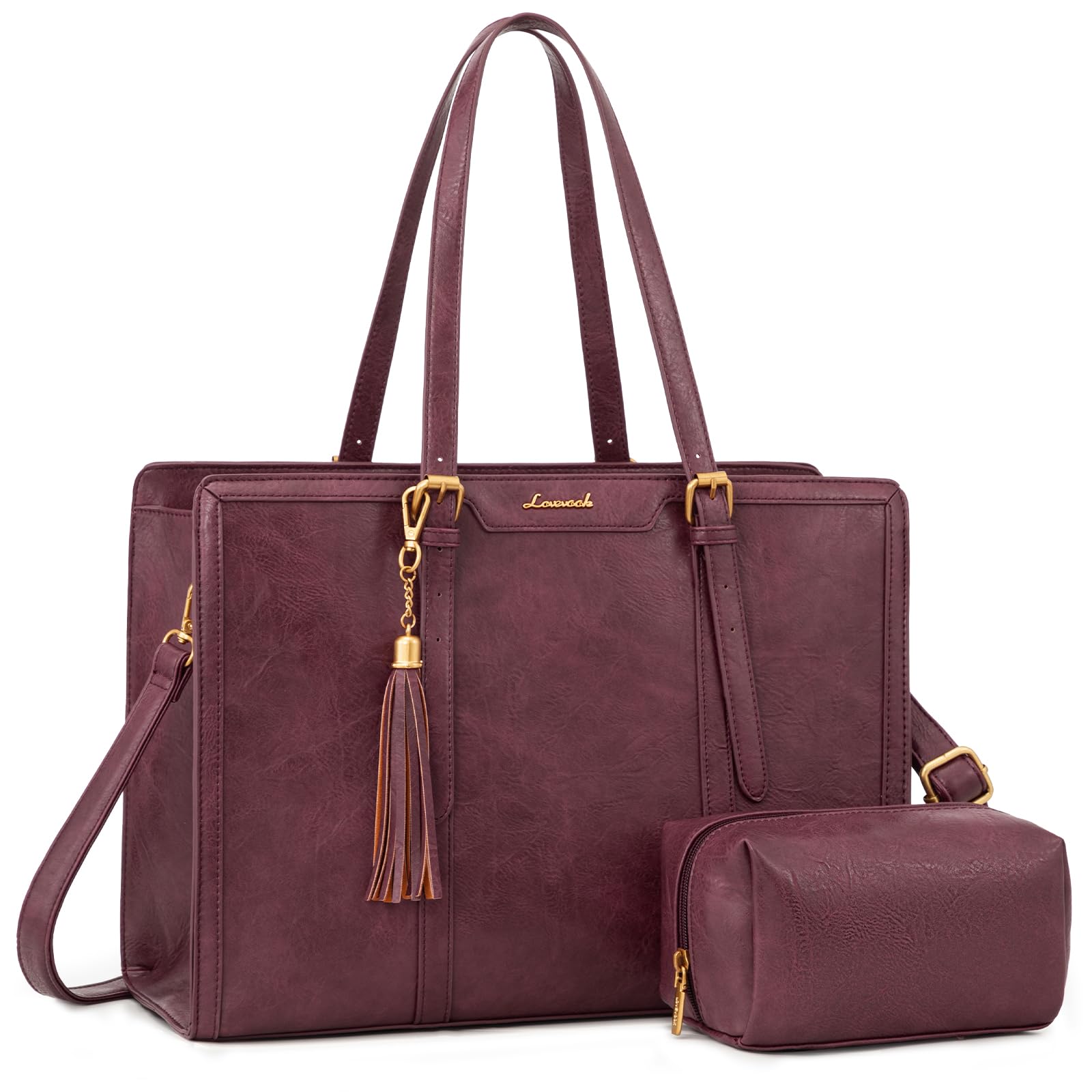 Photo 1 of LOVEVOOK Laptop Bag for Women Vintage Leather Work Tote 15.6 inch Large Capacity Computer bag with Clutch Purse for Office, Travel, School, Casual