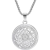 Yaumatea Seven Archangels Pendant Necklace For Men Women Protection Amulet Archangel Michael Coin Pendant Necklace Gabriel Uriel Spiritual Stainless Steel Medal Necklace 24 inches