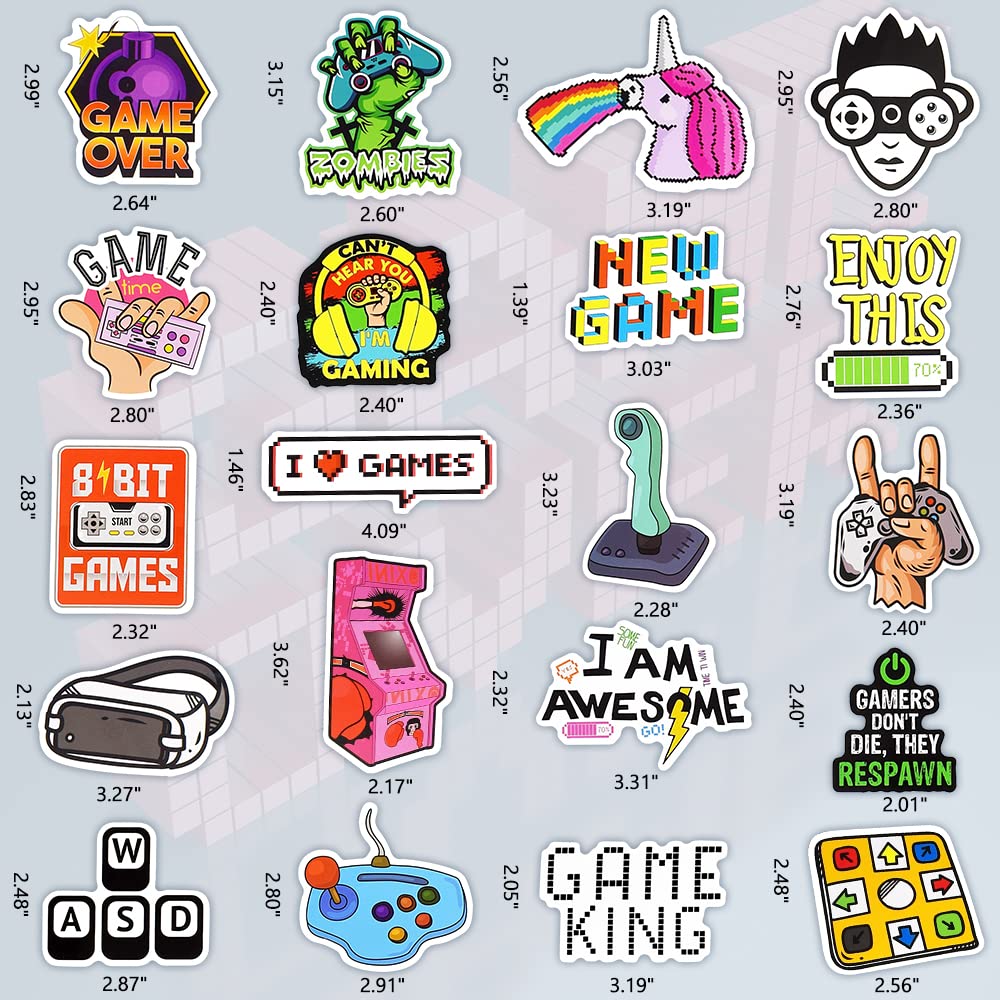 DETICKERS Gaming Stickers for Boys Kids Video Game Water Bottles 50 PCS Waterproof Vinyl Gifts for Boys Stickers