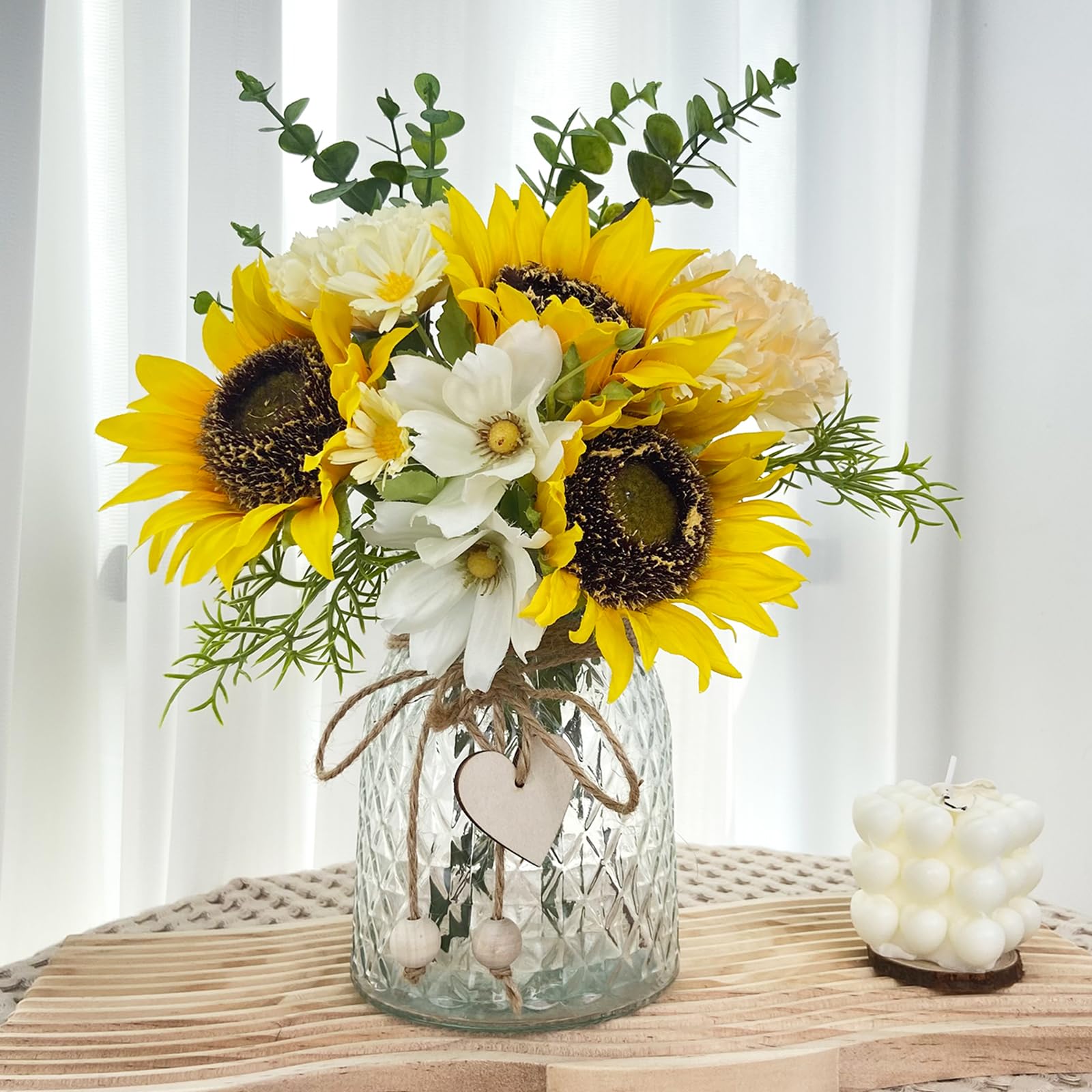 Photo 1 of Fake Flowers in Vase,Artificial Sunflower Bouquets in Vase with a Flower Arrangement Holder,Table Centerpieces for Dining Room,Flower Centerpieces for Tables,Faux Flowers for Coffee Table Decor