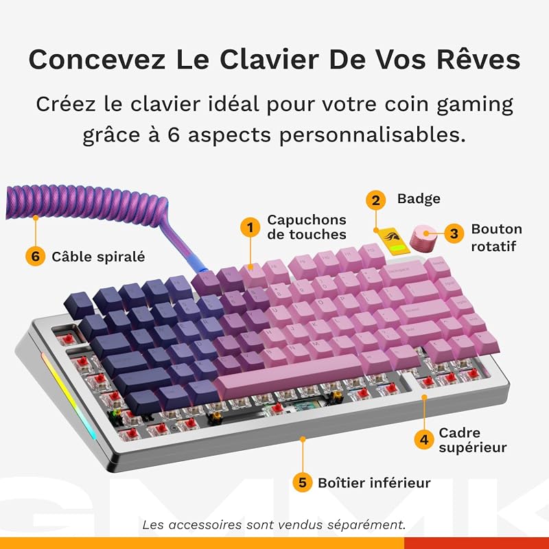 Gaming GMMK 3 Pro HE Barebones : Clavier réactif, Effet Hall, Polling 8K, Corps alu et Joints modulaires, Prise en Charge des switches MX mécaniques et magnétiques, TKL 75%, ANSI - Argenté