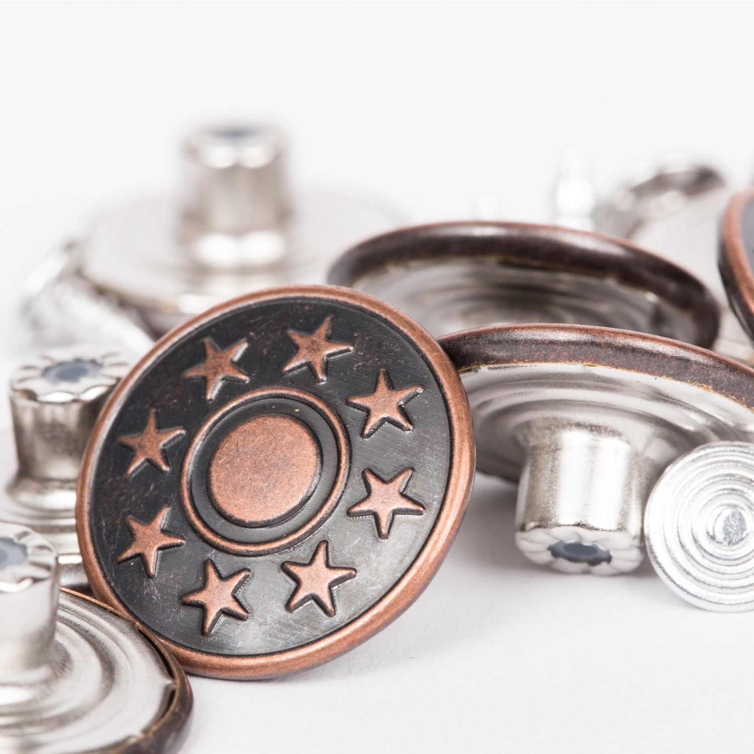 BIG-SAM - 10 Metallknöpfe/Jeansknöfe - ⌀ 20mm - Altkufer, Altsilber oder Silber - mit Motiven - Nähfrei! (Altkupfer)