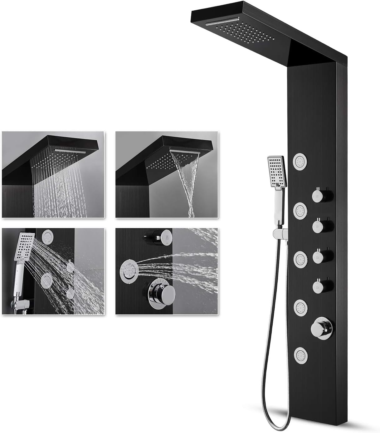 ROVOGO Shower Panel Tower with Rainfall Waterfall Shower Head, 5 Body