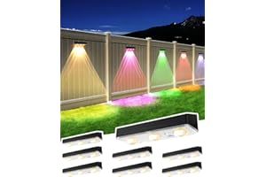 WANJOTEC Solar Fence Lights Outdoor, 2025 Upgraded Solar Fence Lights Have 3 x 70 Lumen Reflector Lenses and 12 RGB Patterns, IP65 Waterproof Auto On/Off for Backyard, Deck, Steps, Fence (8 Pack)