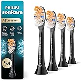 Philips Sonicare A3 All-in-One Brush Heads, 4-Pack, 1 Year Supply, Black | 2000% More Plaque Removal&sup1;, 100% Whiter Teeth&sup2;, BrushSync Reminder, Up To 62,000 Bristle Movements Per Min, HX9094/95