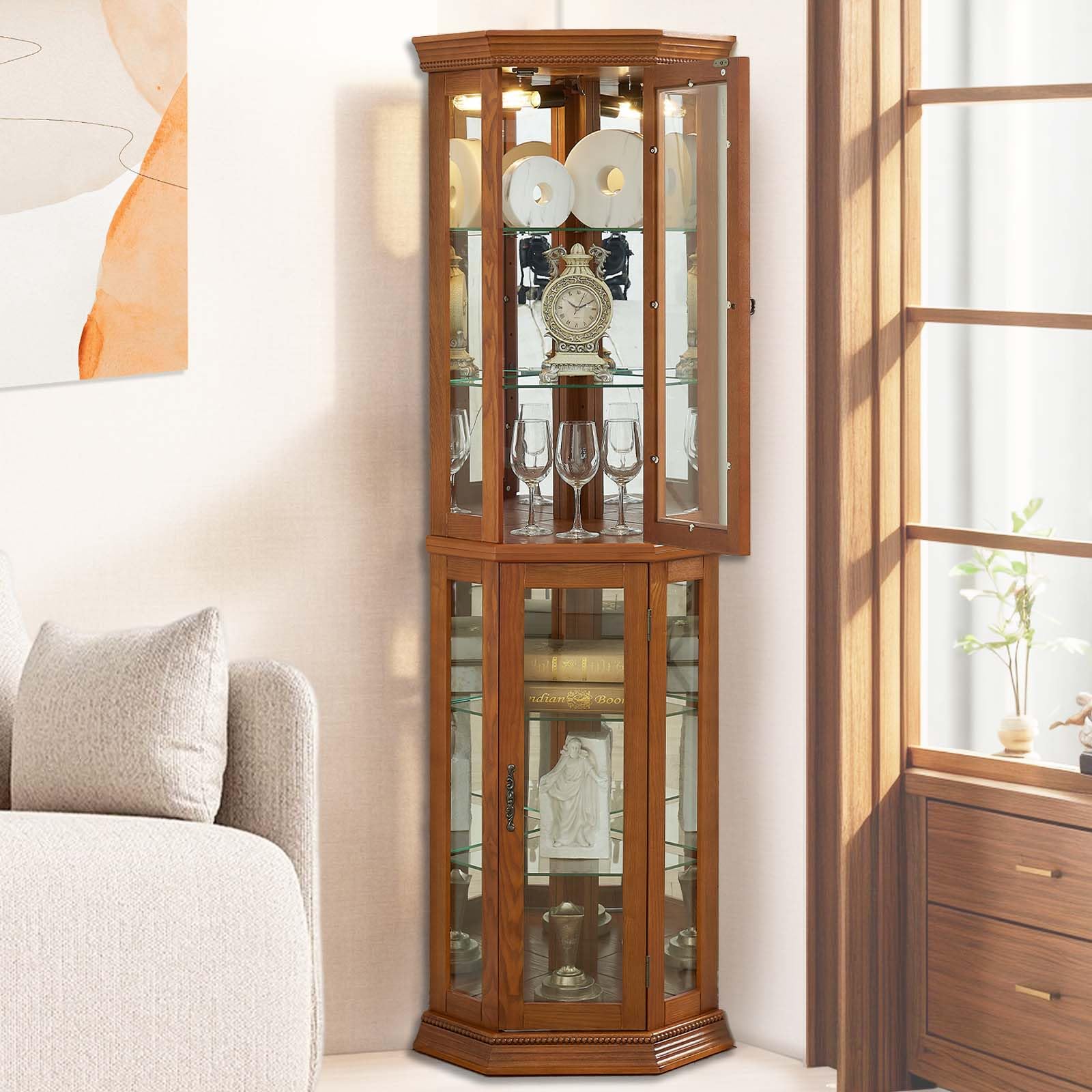 Firscook Corner Curio Cabinet, Glass Display