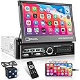 Hikity Single Din Touchscreen Car Stereo 7 Inch Touch Screen Car Radio, Automatic Flip Out Sceen Car Stereo with FM Radio, Bluetooth, Mirror Link, EQ, USB/TF/AUX Input, SWC, Backup Cam