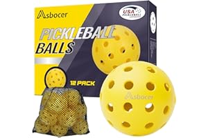 Asbocer Pickleball Balls, USAPA Approved Pickleballs, 12-Pack 40 Holes Outdoor Pickleball Balls with Mesh Bag, High Elasticity & Durable Yellow Pickle Balls for All Style Pickleball Paddles