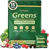 Greens Daily Gummies, Superfood Fruits and Veggies Blend with Spirulina, Chlorella, Prebiotics & Fiber, Adaptogens Multivitamin Supplement for Digestive Health, Non-GMO, 120 Count