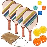 Pickleball Paddles Set of 4, Wood Pickleball Set