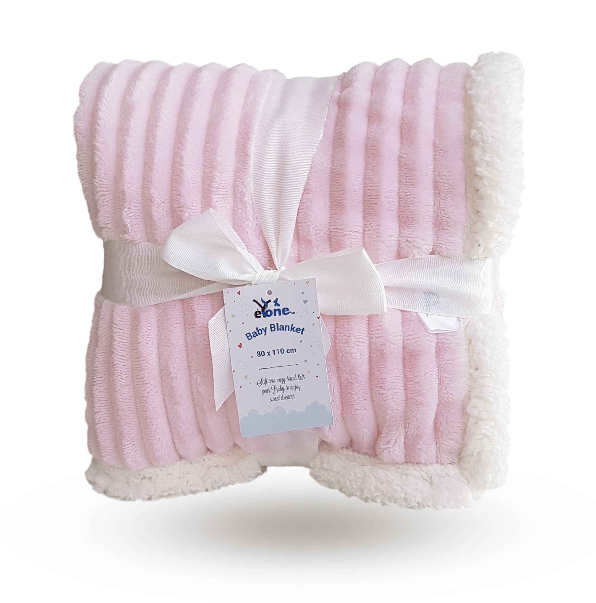 eYone Baby Blanket 80×110 cm - Soft Fleece & Sherpa - Pram, Cot & Stroller - Baby Girl Gift Blanket - Pink