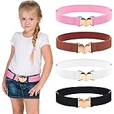 LUNINGLA 4 Pcs Kids Girls Belts, Adjustable Elastic Toddler Belt with Heart Shape Buckle, Kids Heart Belt for Boys Girls