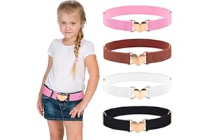 4 Pcs Kids Girls Belts, Adjustable Elastic Toddler Belt with Heart Shape Buckle, Kids Heart Belt for Boys Girls