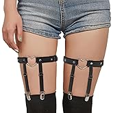 Tosmifairy 1 Pairs Heart Leg Garters,Thigh-High Garter Belt for Women's Stocking,Punk Rock Goth Accessories Straps (Black)