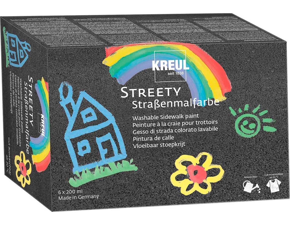 Kreul 43110 Streety Street Paint Set, 6 Colours with 200 ml Each Washable Liquid Chalk for Painting with Brush or Roller, Liquid Street Chalk, Vegan, Dermatologically Tested, Washable