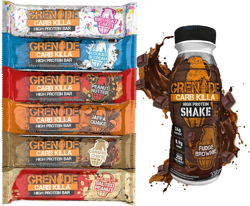 Grenade Protein Shake & Bars Ultimate Workout Gym Set 4 x Fudge Brownie Shakes & 5 x Grenade Mixed Flavour Protein Bars