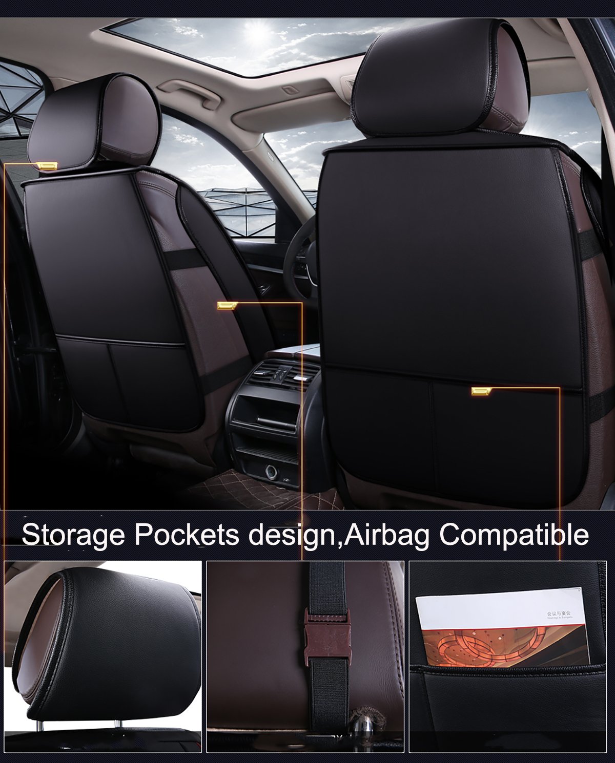 INCH EMPIRE Easy To Clean PU Leather Car Seat Cushions 5 Seats Full Set