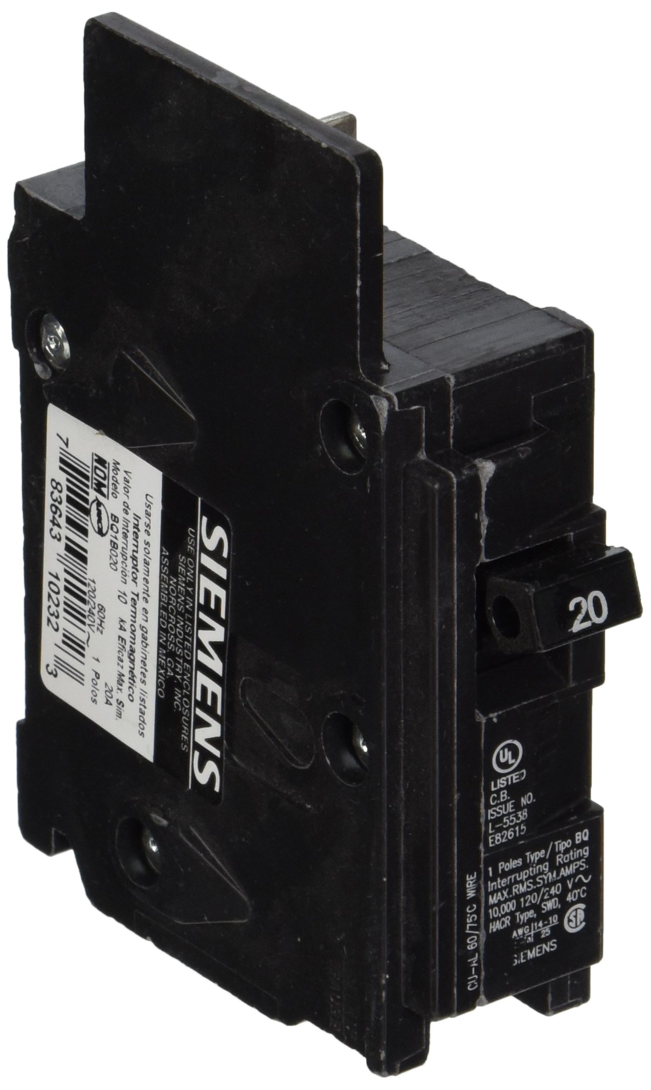 SIEMENS BQ1B020 20-Amp Single Pole 120-Volt10KAIC