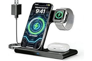3-in-1 Wireless Charger Stand for Apple:Foldable Fast Charging Station for iPhone 17 16e 16 15 14 13 12 Pro Max, AirPods, Wat