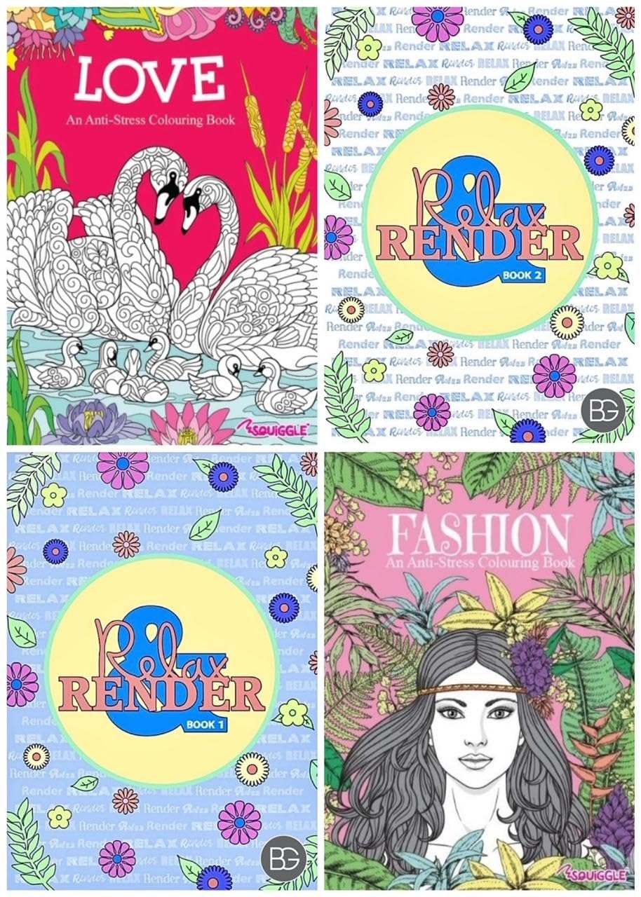 BG Colour Therapy Anti-Stress Adult Colouring Books Set of 4 - Choose Your Set (SET 1)