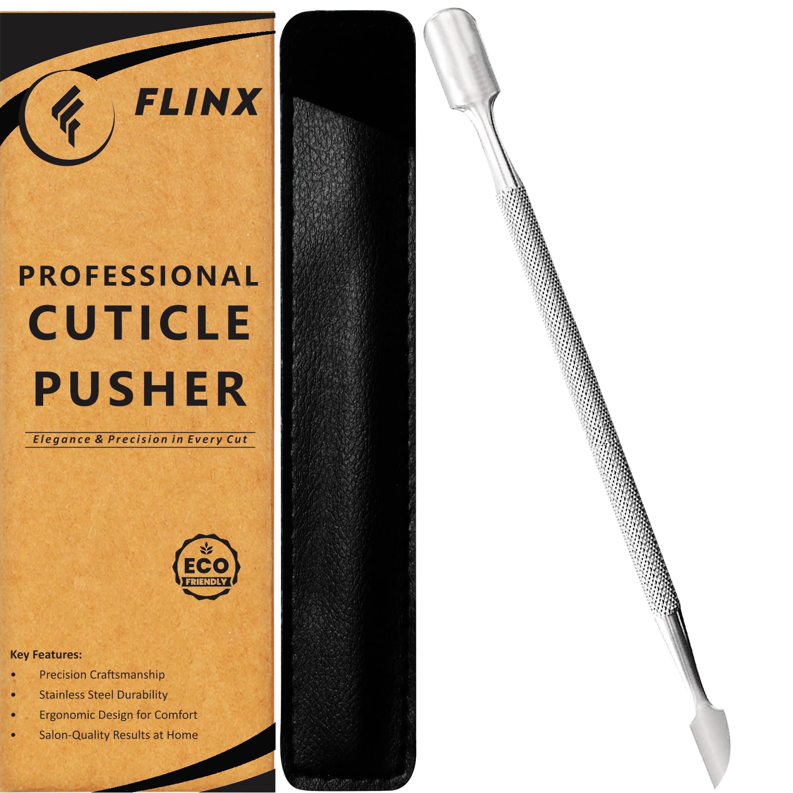 Photo 1 of *2 PACK* FLINX Cuticle Pusher Tool with Pouch, Nail Cuticle Pusher for Manicure & Pedicure, Nail Scraper Tool and Metal Cuticles Pusher, Nails Cuticles Pusher Tools for Nails (Silver, FLNX-III)