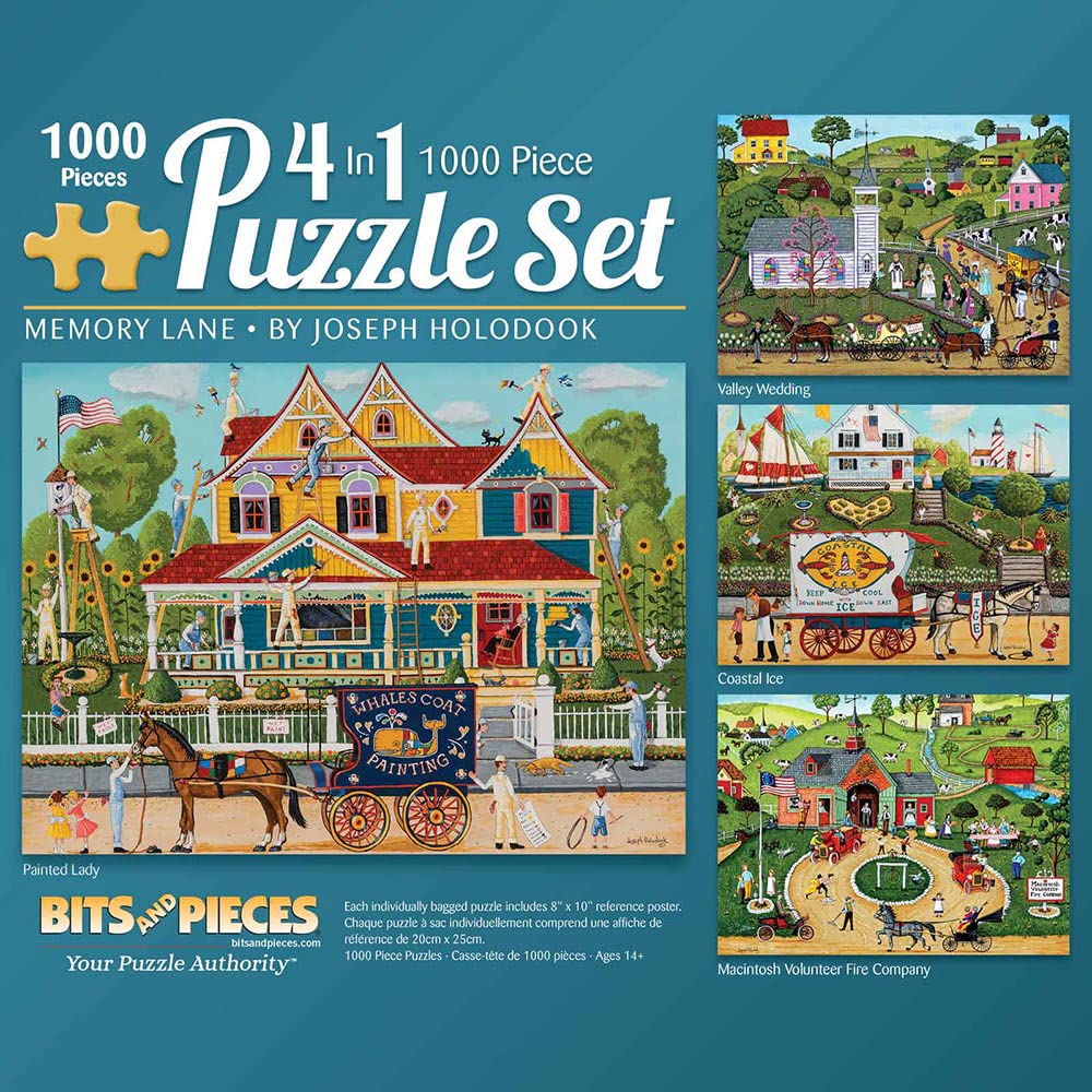 Bits and Pieces - 4-in-1 Multi-Pack 1000 Piece Jigsaw Puzzles for Adults - Memory Lane 1000pc Puzzle Set Bundle by Joseph Holodook 20"x27" (51cmX69cm)