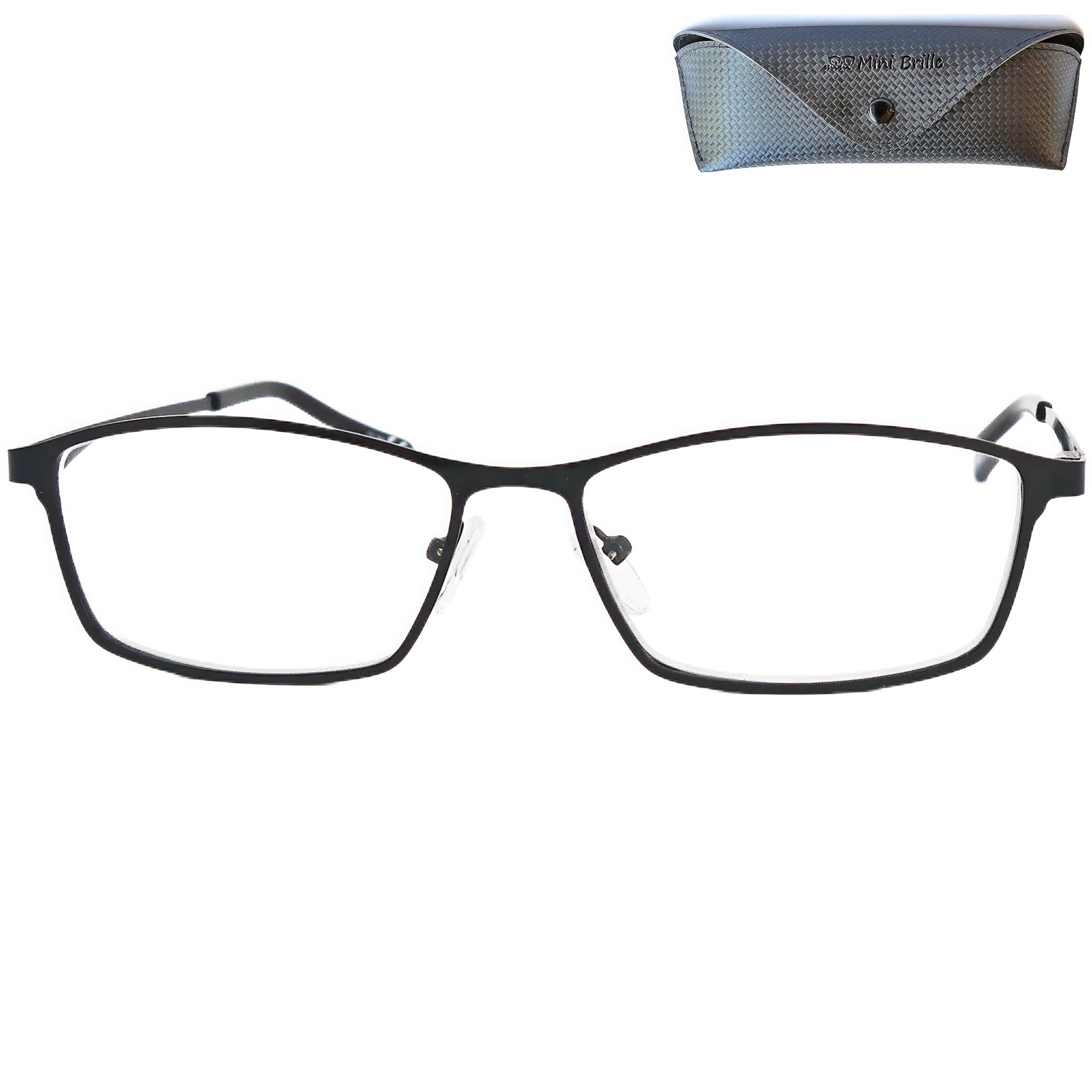 Mini Brille - Elegant Metal Gaming Glasses with Blue Light Blocking and No Magnification, Rectangle Lenses, Including FREE Case, Stainless Steel Frame (Black), Women and Men Anti Blue Light Filter