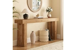 HOKYHOKY Solid Wood Entryway Table, 70-Inch Long Farmhouse Console Tables, Rectangular Behind Couch Table, Wooden Sofa Tables