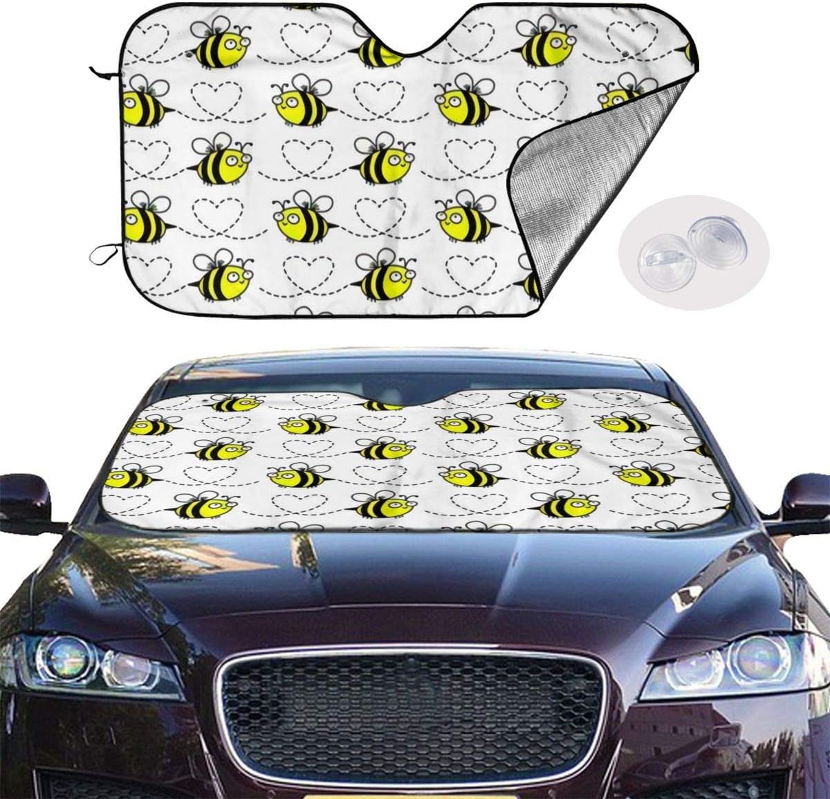 Bumblebees White Auto Front Windshield Sun Shade Car Window Foldable Sunshade Cover Uv Rays Sun Visor Protector and Keeps Your Vehicle Cool, Size 51x27.5 Inch