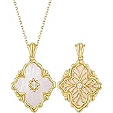 SugarTang Gold Clover Necklace Gift for Women Double Sided 14K Gold Plated S925 Sterling Silver Vintage Pendant Mother Pearl CZ Necklaces Adjustable Chain Choker Charm Jewelry with Gift Box