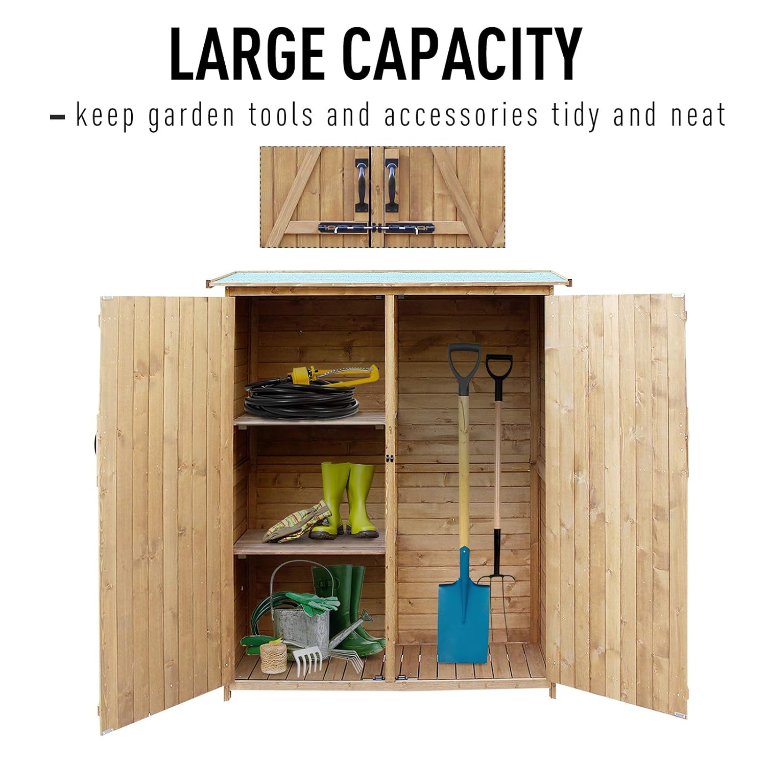 Outsunny Fir Wood Storage Shed Waterproof Outdoor Tool Organizer Cabinet For Garden Backyard With Lockable Doors Amazon In Garden Outdoors