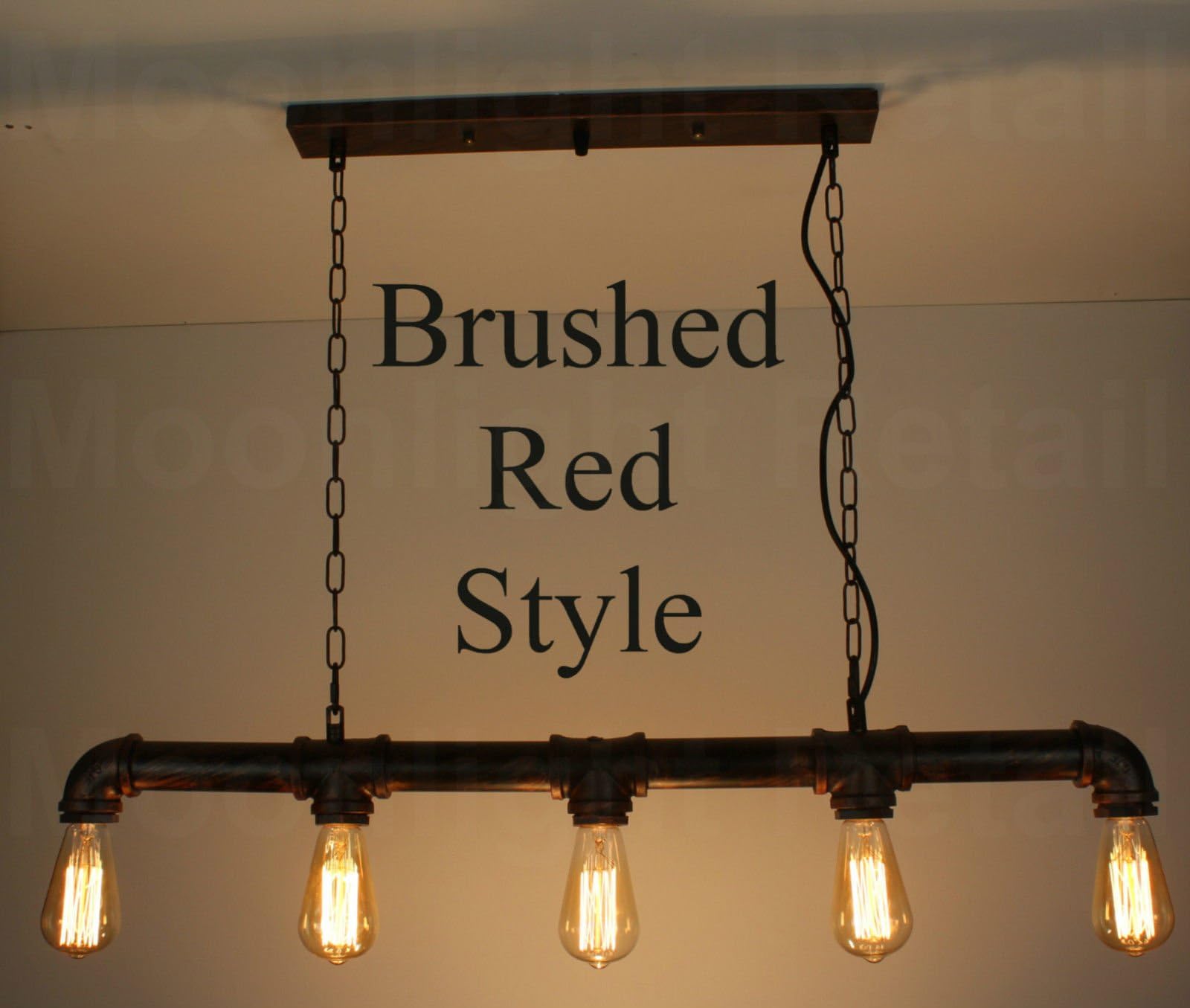 Industrial Steampunk Lighting Iron Pipe Edison Bulb Ceiling Bar Light with Chain - Brushed Red