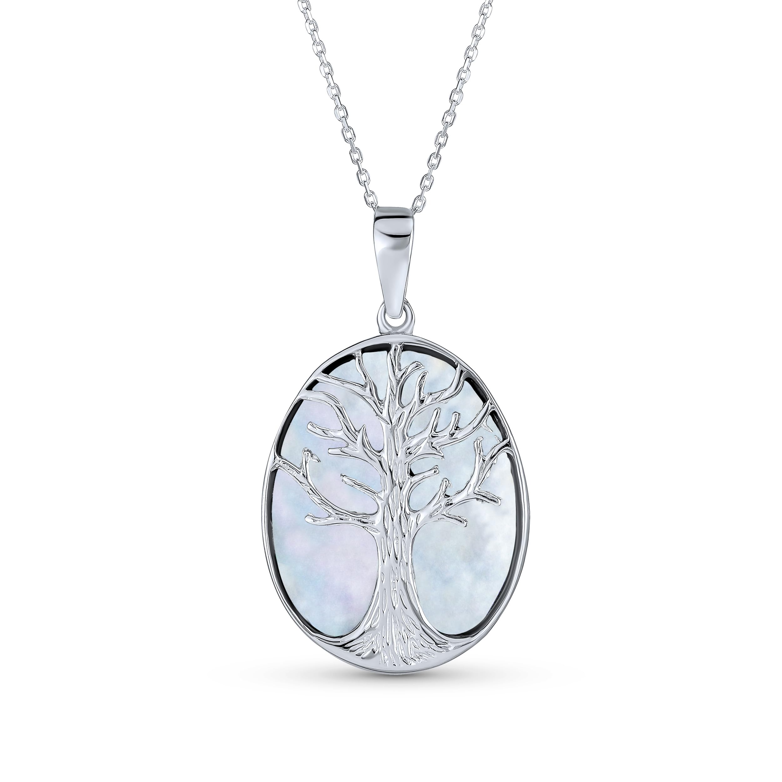 Celtic White Rainbow Mother Of Pearl Shell Oval Family Tree Of Life Pendant Necklace Western Jewelry For Women .925 Sterling Silver