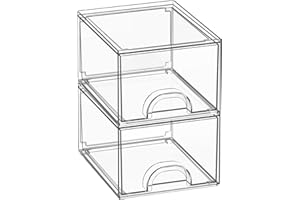 Zeawec 2 Pack Clear Stackable Storage Drawers, Acrylic Bathroom Storage Organizer, Clear Plastic Makeup Organizer, Ideal for 