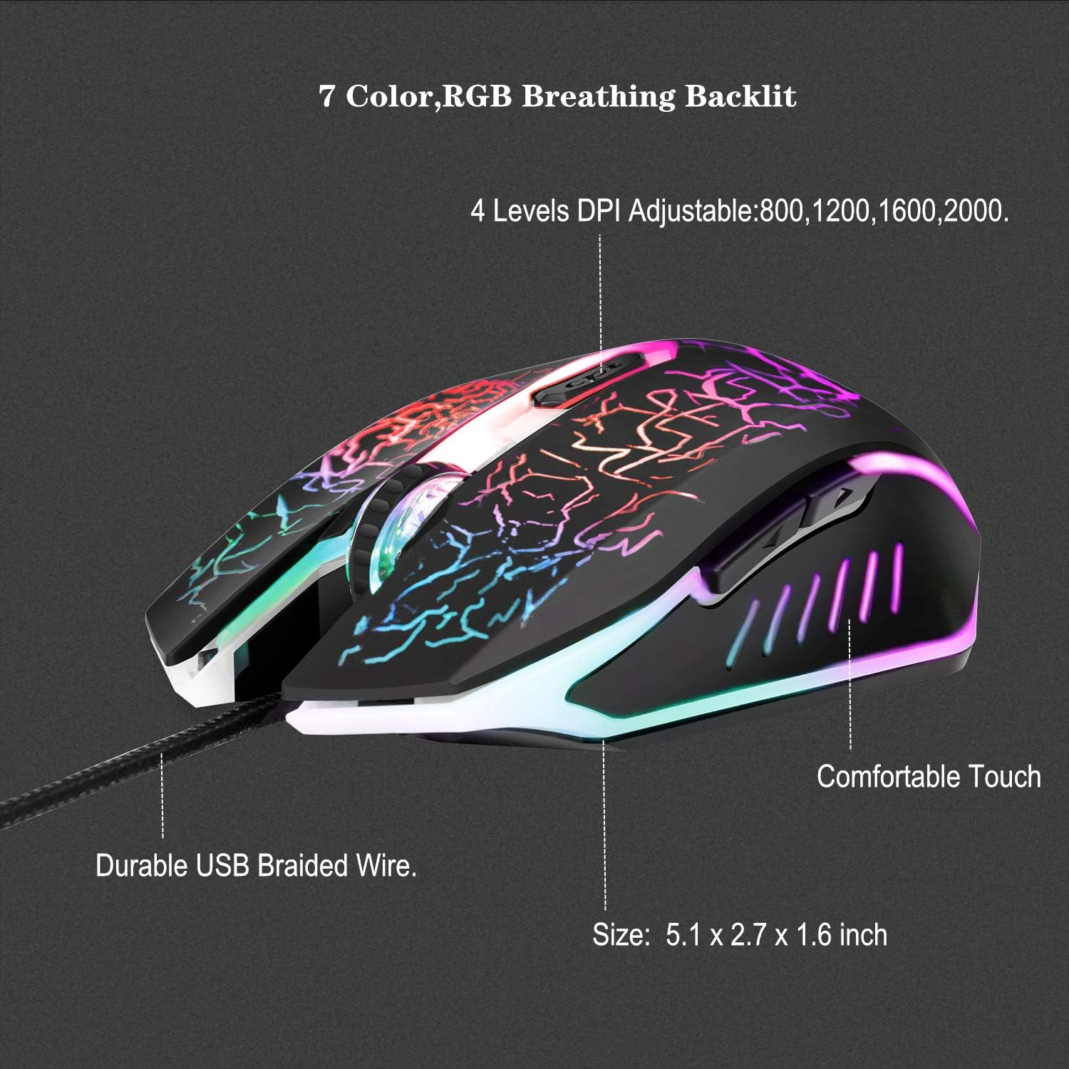 RGB Gaming Keyboard and Colorful Mouse Combo,USB Wired LED Backlight Gaming Mouse and Keyboard for Laptop PC Computer Gaming and Work,Letter Glow,Mechanical Feeling: Computers & Accessories