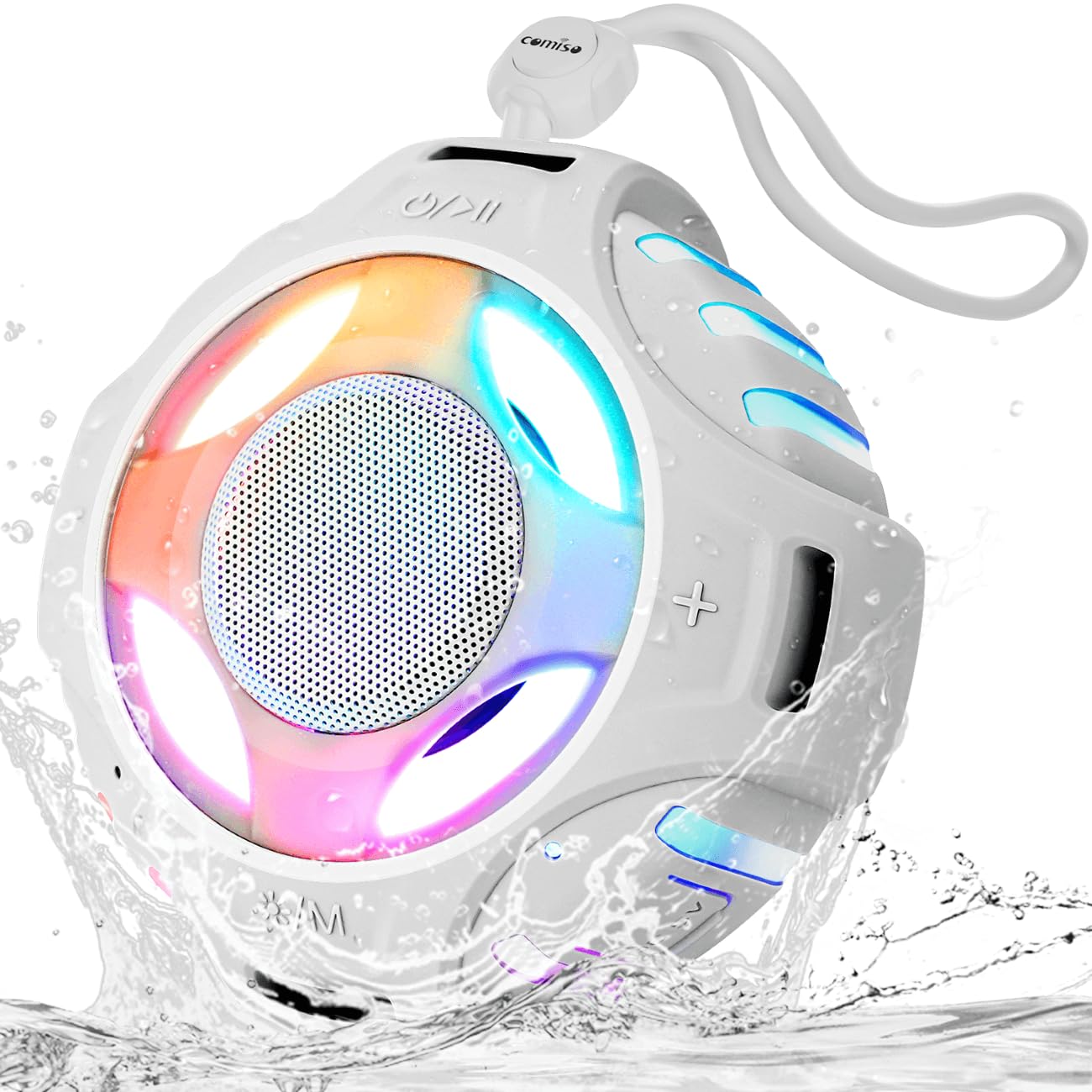 Photo 1 of comiso Shower Bluetooth Speaker, IPX7 Waterproof Speaker with Multiple Light, Floating, Wireless Speakers with Punchy Bass and Loud HD Sound 2000mAh for Travel Beach Shower, Gift for Men, Women