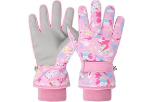 QKURT Kids Snow Gloves, Children Skiing Gloves Winter Windproof Thermal Glove Non-Slip Sports Mittens for 2-9 Years Old Girls