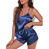 EKOUAER Silky Pajama Set for Women V-Neck Satin Camisole Lingerie Sets Party Loungewear Sleepwear