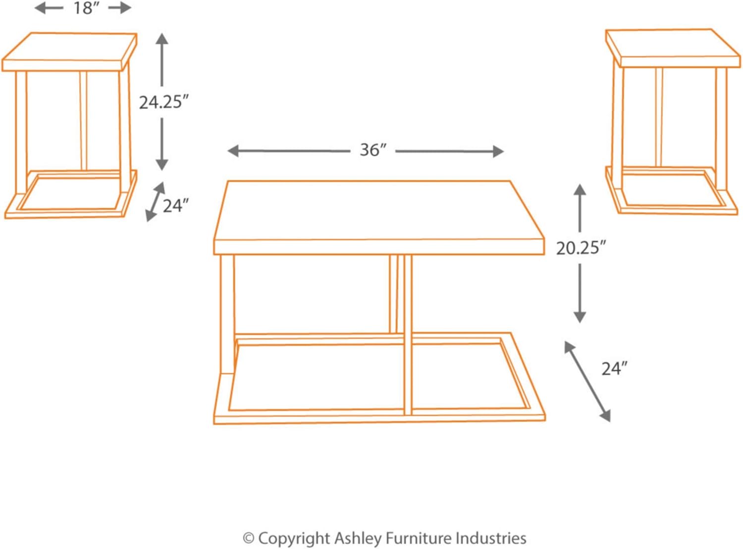 Signature Design by Ashley - Airdon Contemporary 3-Piece Table Set - Includes Coffee Table & 2 End Tables, Bronze Finish: Furniture & Decor