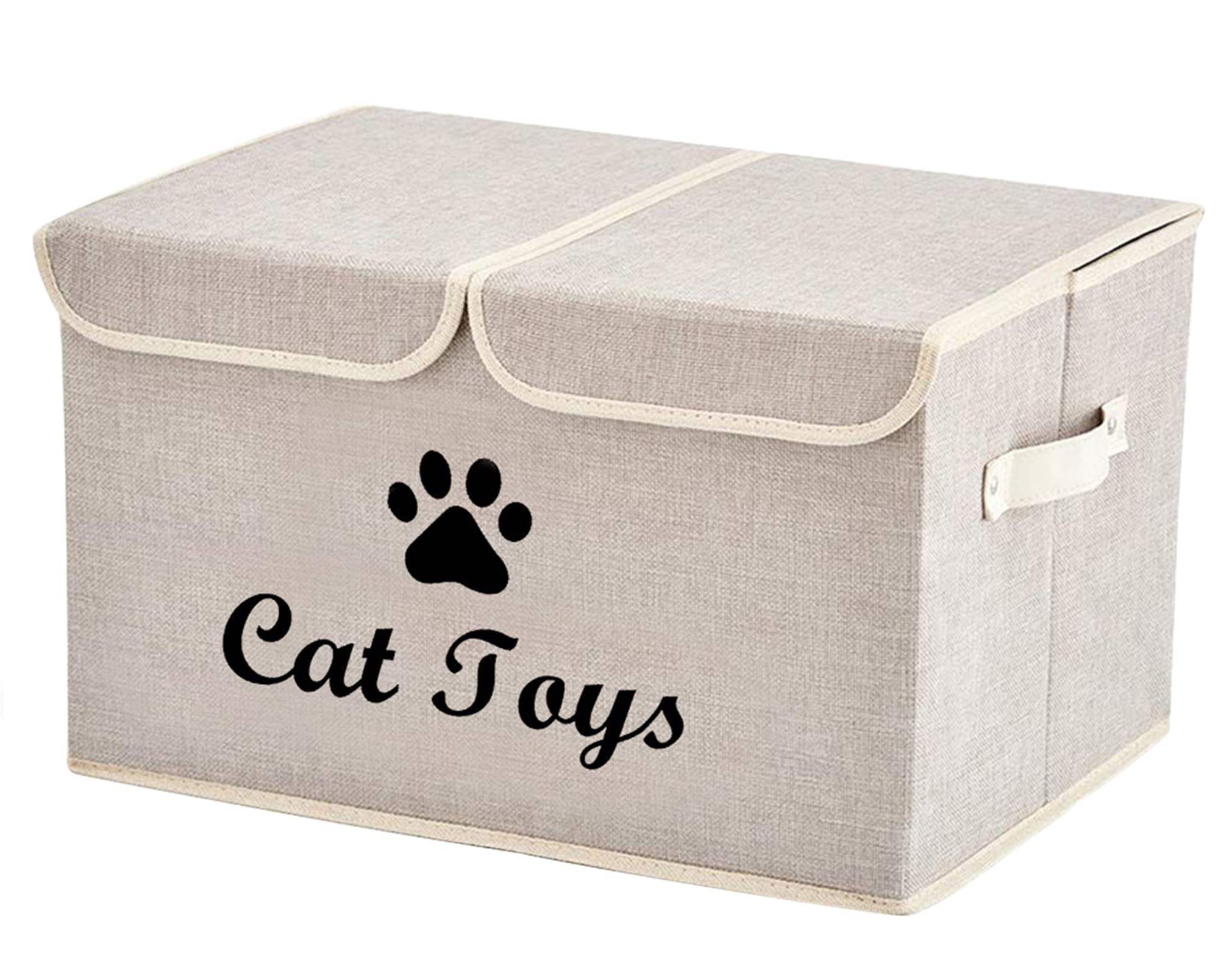 Morezi Cat Toy Storage Box with Lid Basket Organizer - Perfect Collapsible Bin for Living room, Playroom, Closet, Home Organization - Beige - Cat