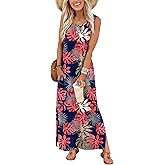 WIHOLL Maxi Dress Summer Dresses 2026 Beach Vacation Clothes Sleeveless Sundresses with Pockets Boho S-3XL