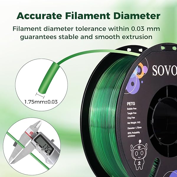SOVOL 3D PRINTER PETG FILAMENT 1.75MM, GRADIENT MULTICOLORS FILAMENTS MATERIAL, 1KG (2.2LBS), DIMENSIONAL ACCURACY +/- 0.03 MM, FIT MOST FDM PRINTER, GREEN