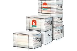 [80L/6 Pack]Clear Large Comforter Storage Bags, Plastic Blanket Clothes Storage Bags with Zipper, Clear Underbed Storage Cont